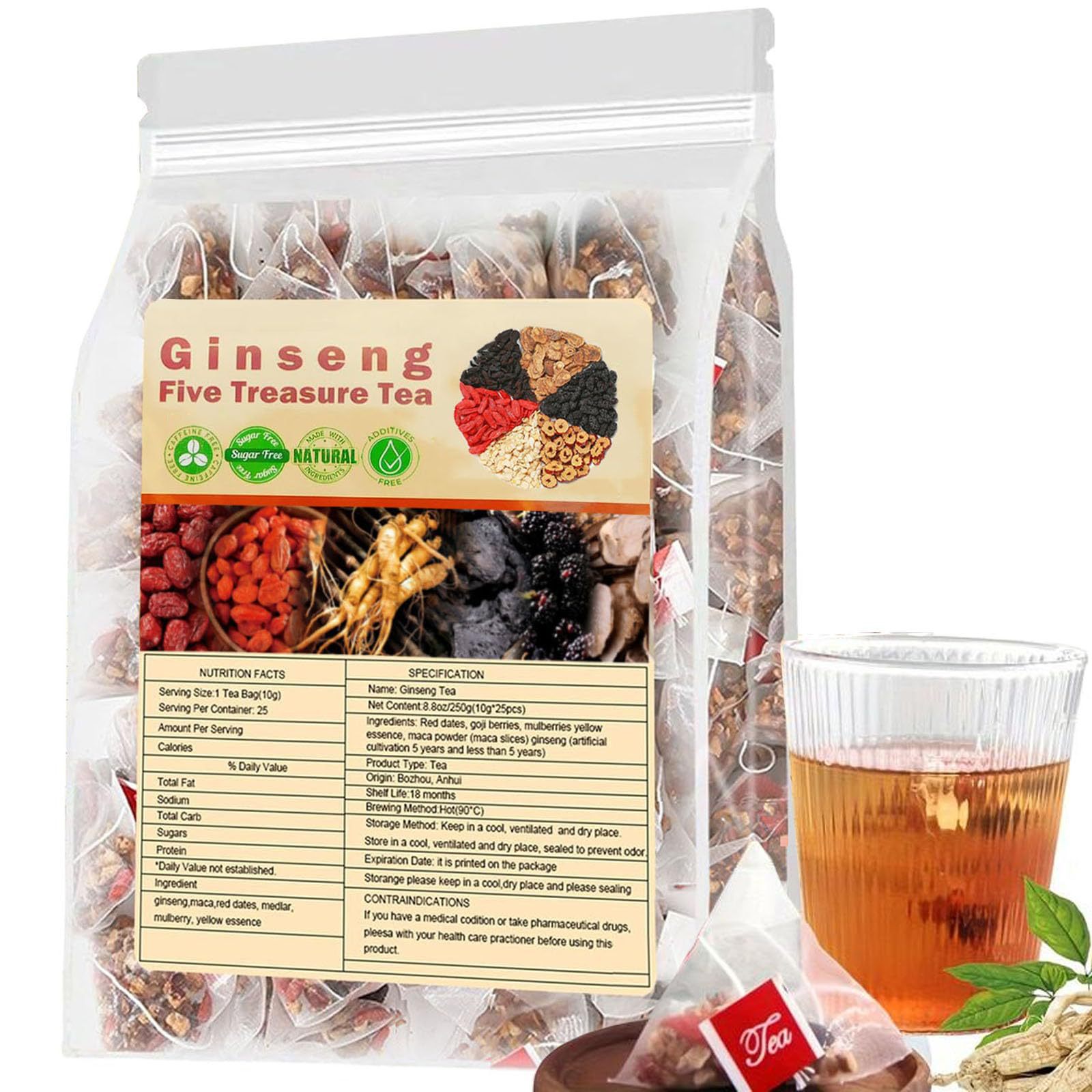 Herbal Wellness Supplement - Herbata z żeń-szenia Pięć Skarbów, Herbata